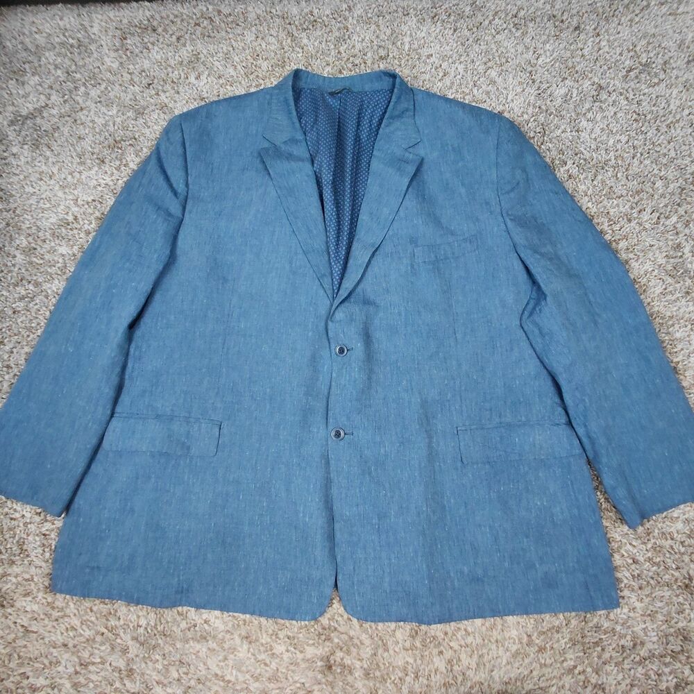 Oak Hill Linen Blend Blazer Two Button Mens 4XLT Blue Tall